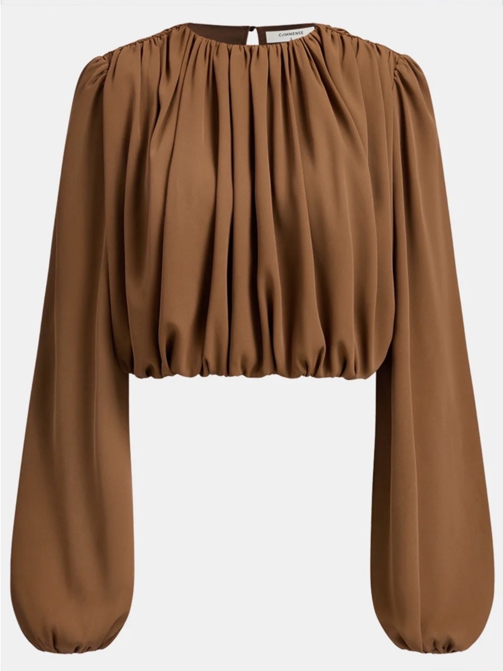 Commense Loose Ruched Puff-Sleeve Cropped Blouse